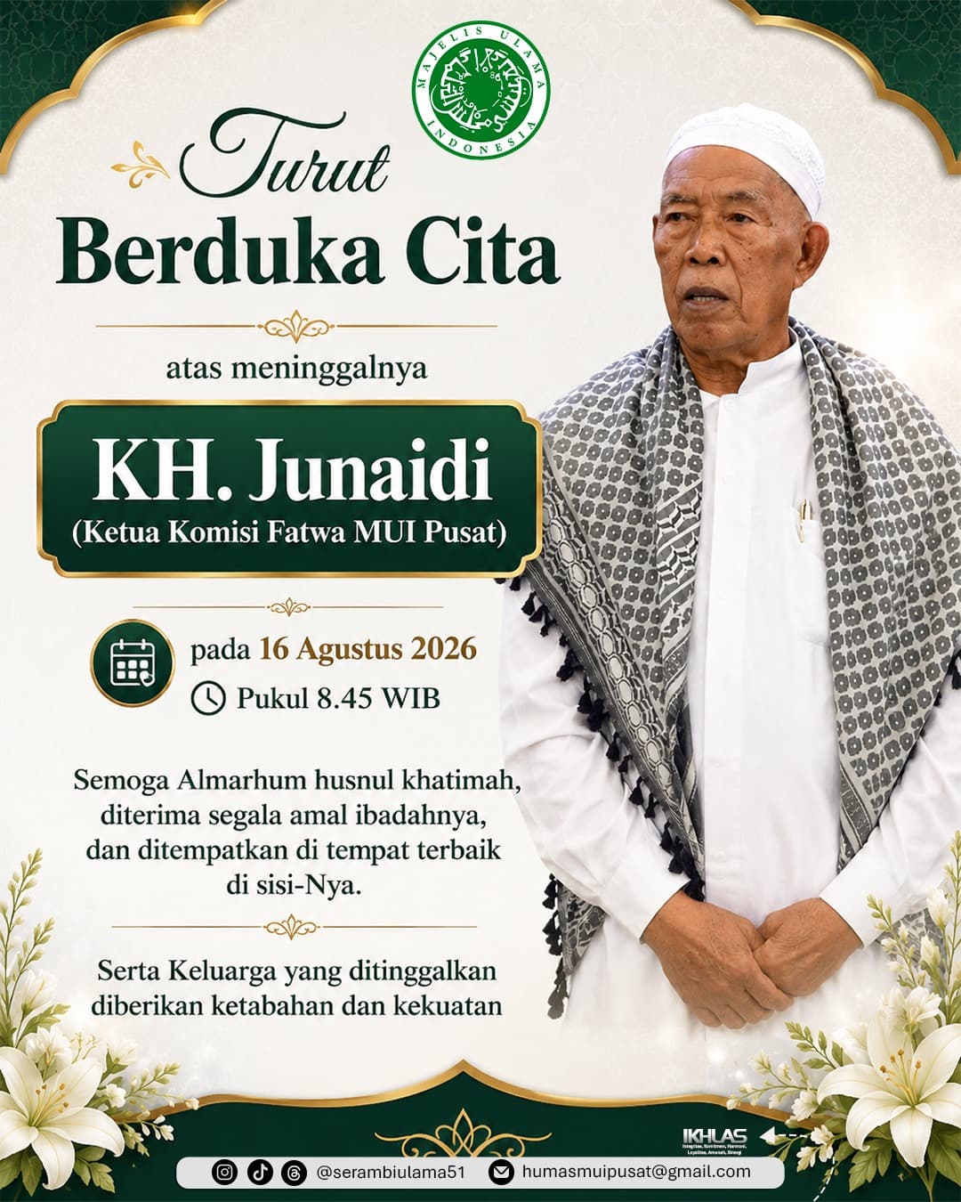 Inna lillahi wa inna ilaihi raji'un, Ketua Komisi Fatwa MUI KH Junaidi Wafat